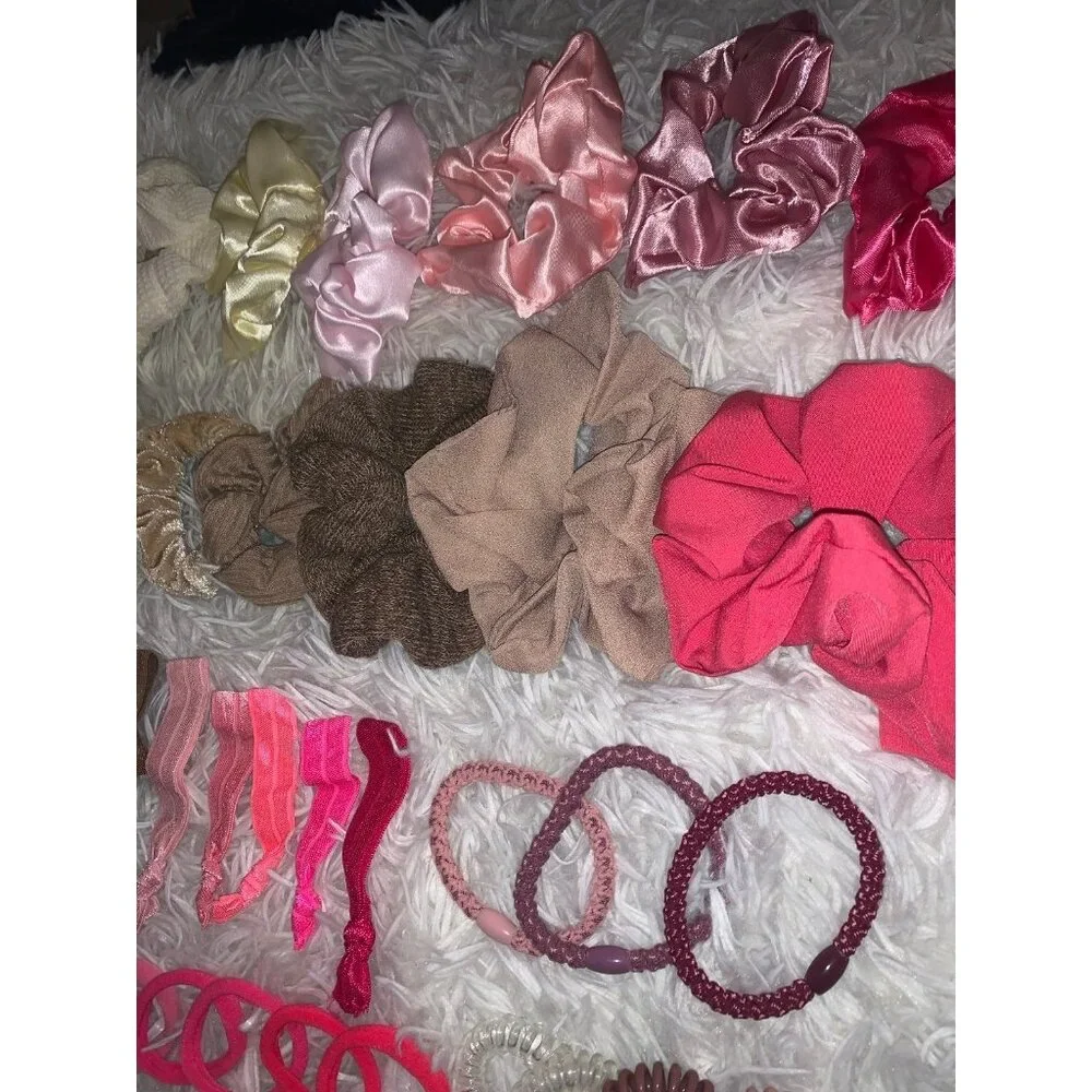 Hair Scrunchie Bundle Pink Neutral Color Variety Pack of 35